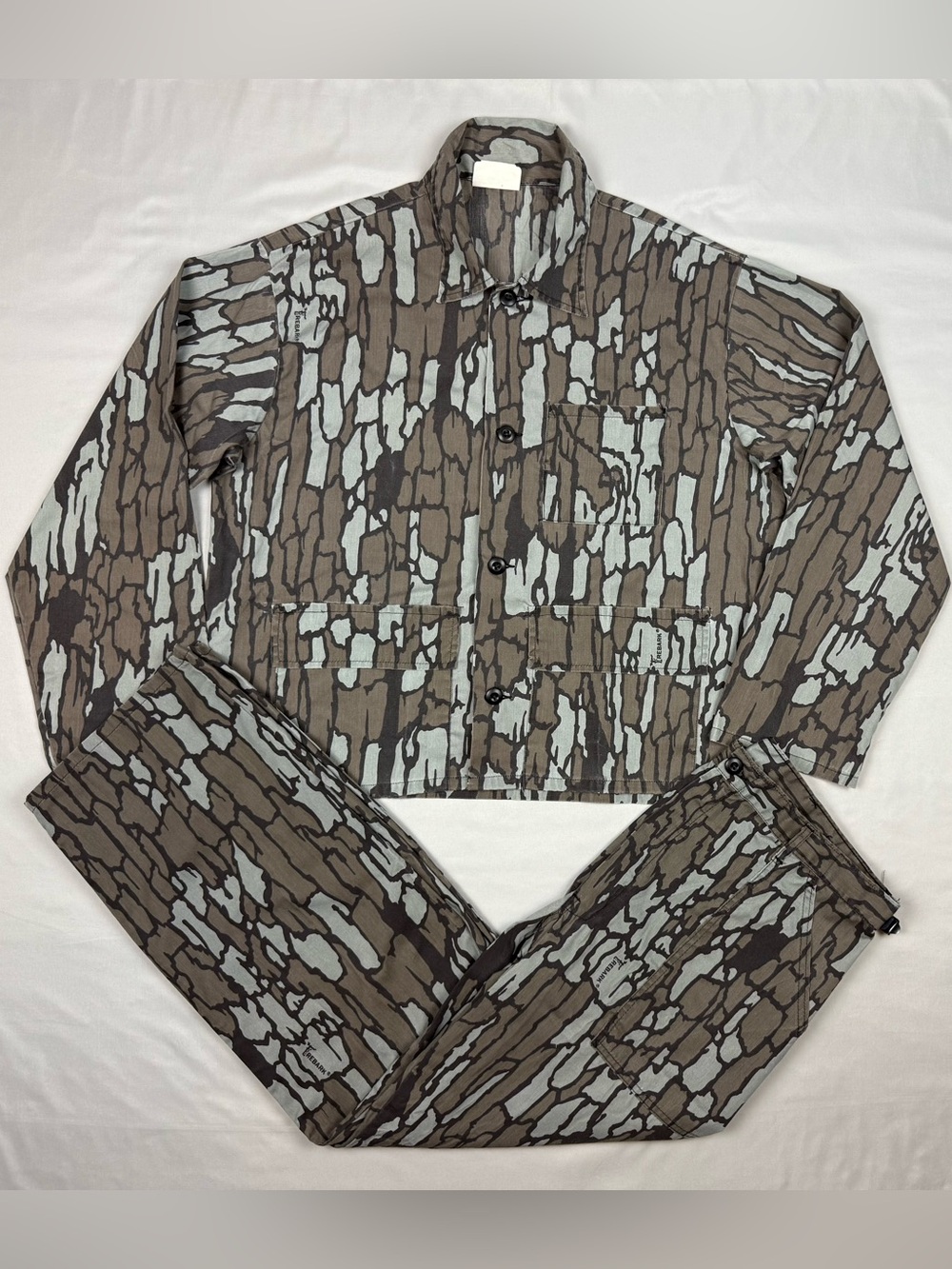 Vtg 80s Trebark Camo Mens Hunting Set Sz Large Shirt Jacket and Pants C1